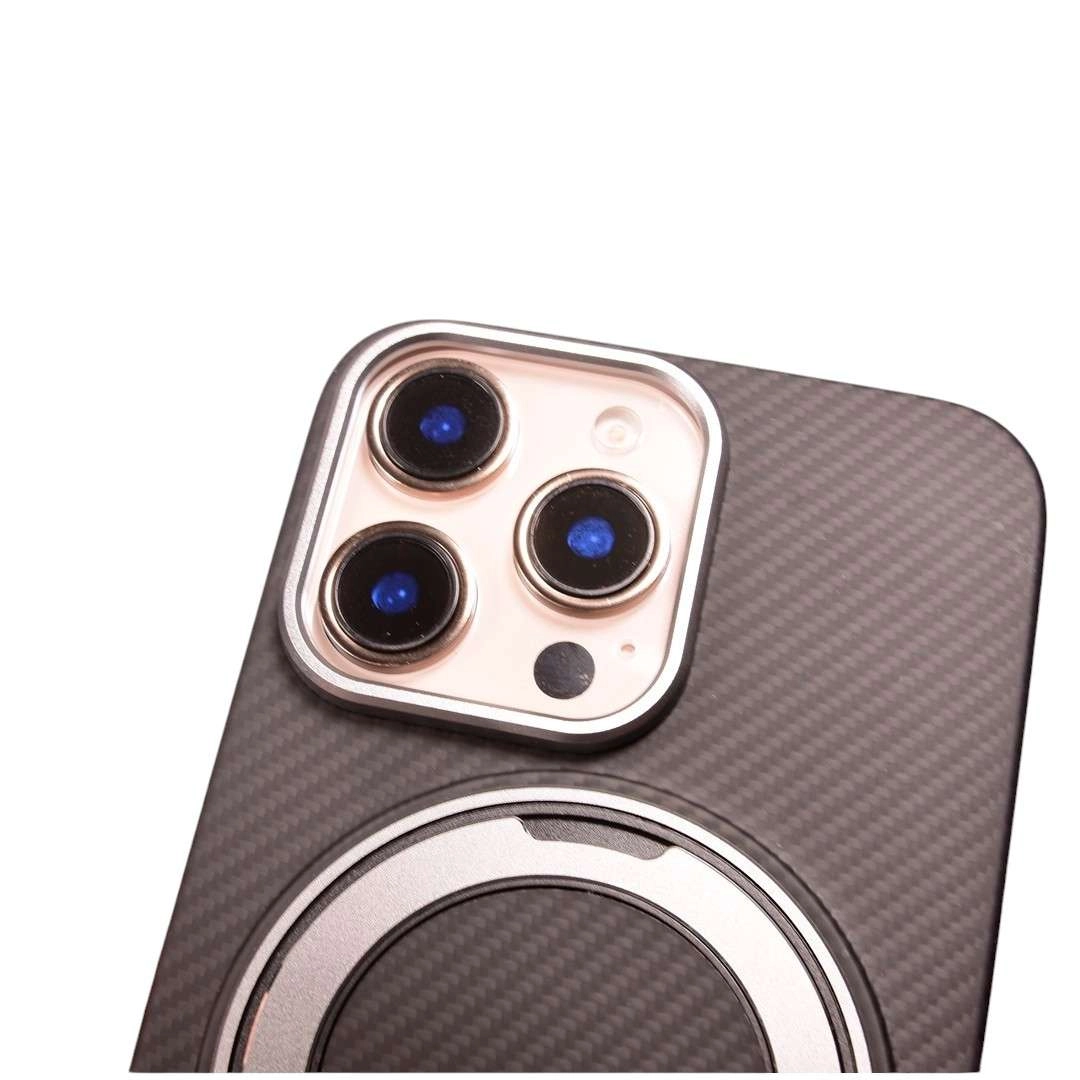 Ốp lưng Carbon cho iPhone 16 Pro Max (có chân chống đứng nghiêng và có thể xoay tròn 360)